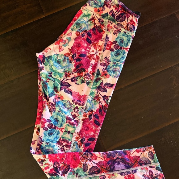 Pink Blue Floral Leggings - Picture 1 of 1